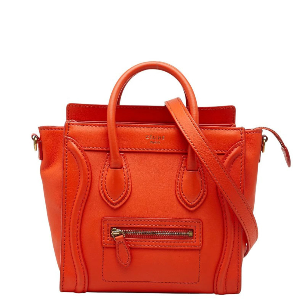 Celine Luggage Tote Shopper 2way Shoulder Bag Orange Leather